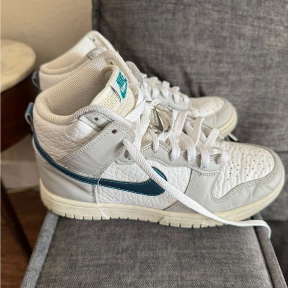 Nike White and Blue High-Top Sneakers